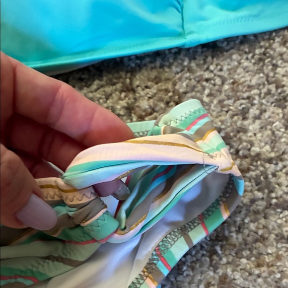 Lands' End Aqua and Striped Bikini Set - Picture 2 of 7